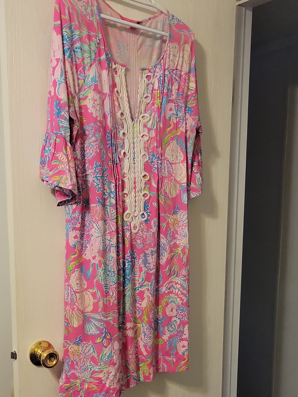 Lilly Pulitzer Pink Floral Midi Dress with Crochet Front